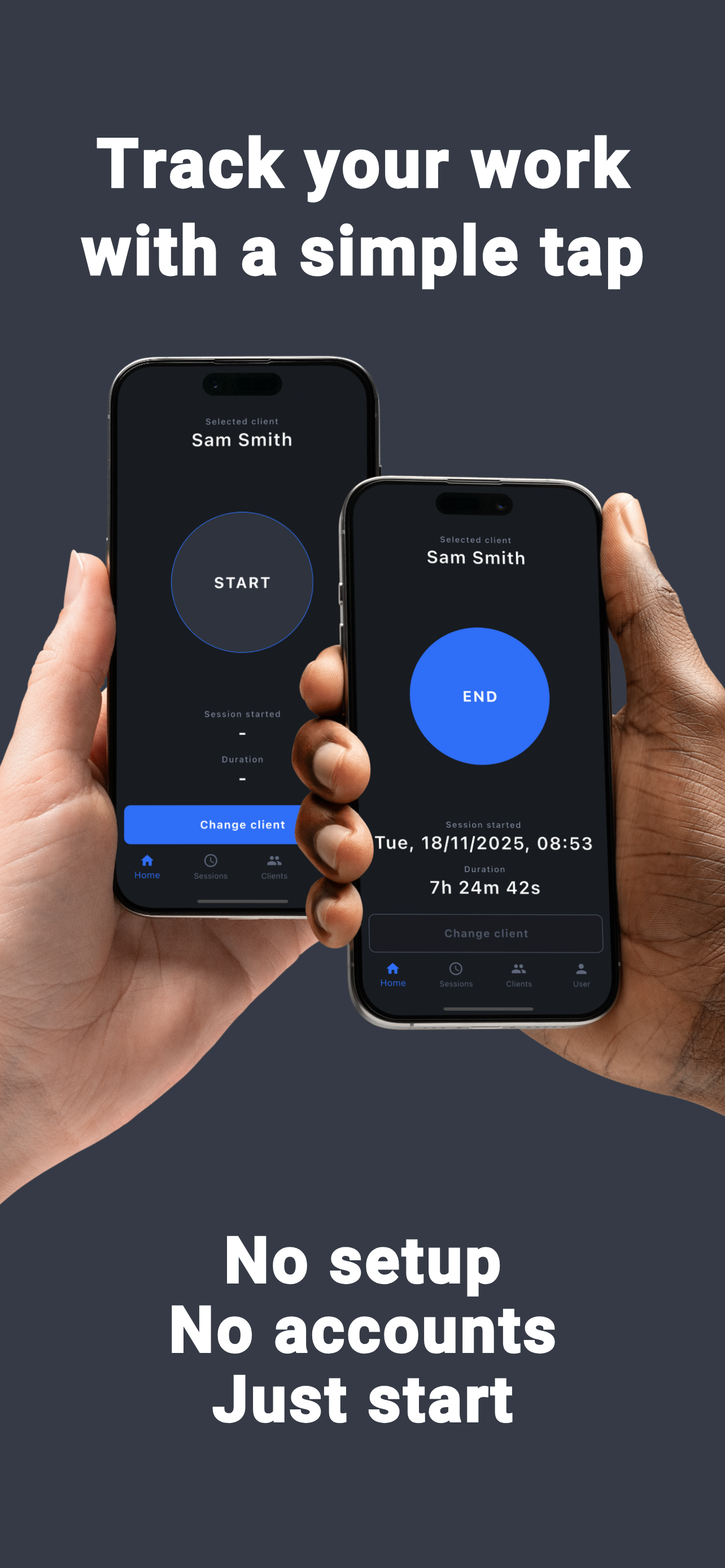 Track work hours with one tap - Aika timesheet interface